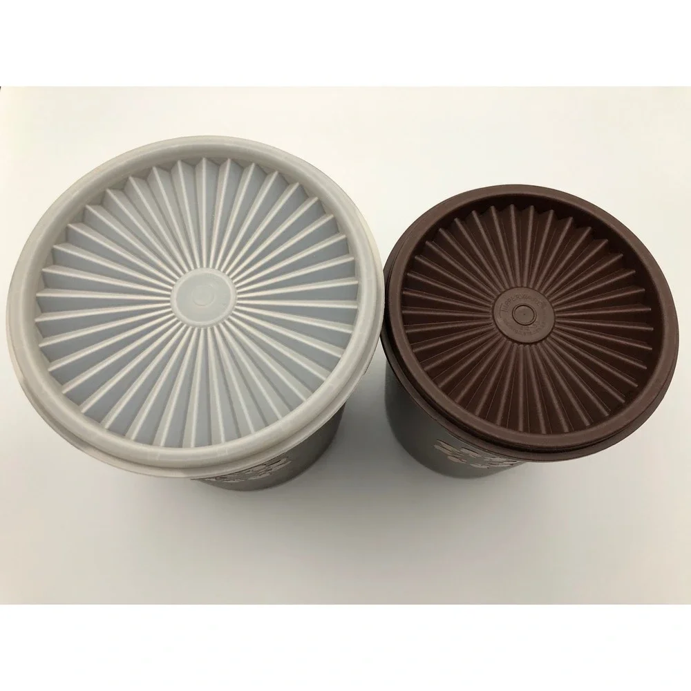 VTG 70s Tupperware Servalier Brown Cansiters TEA MUSHROOM Indie Kitchen Retro
